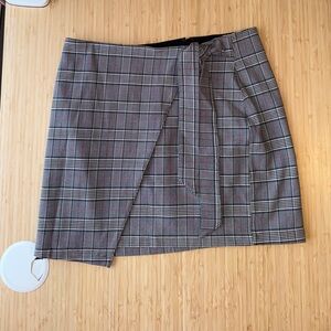 Express Plaid Wrap Mini Skirt - Gray with Red Accents